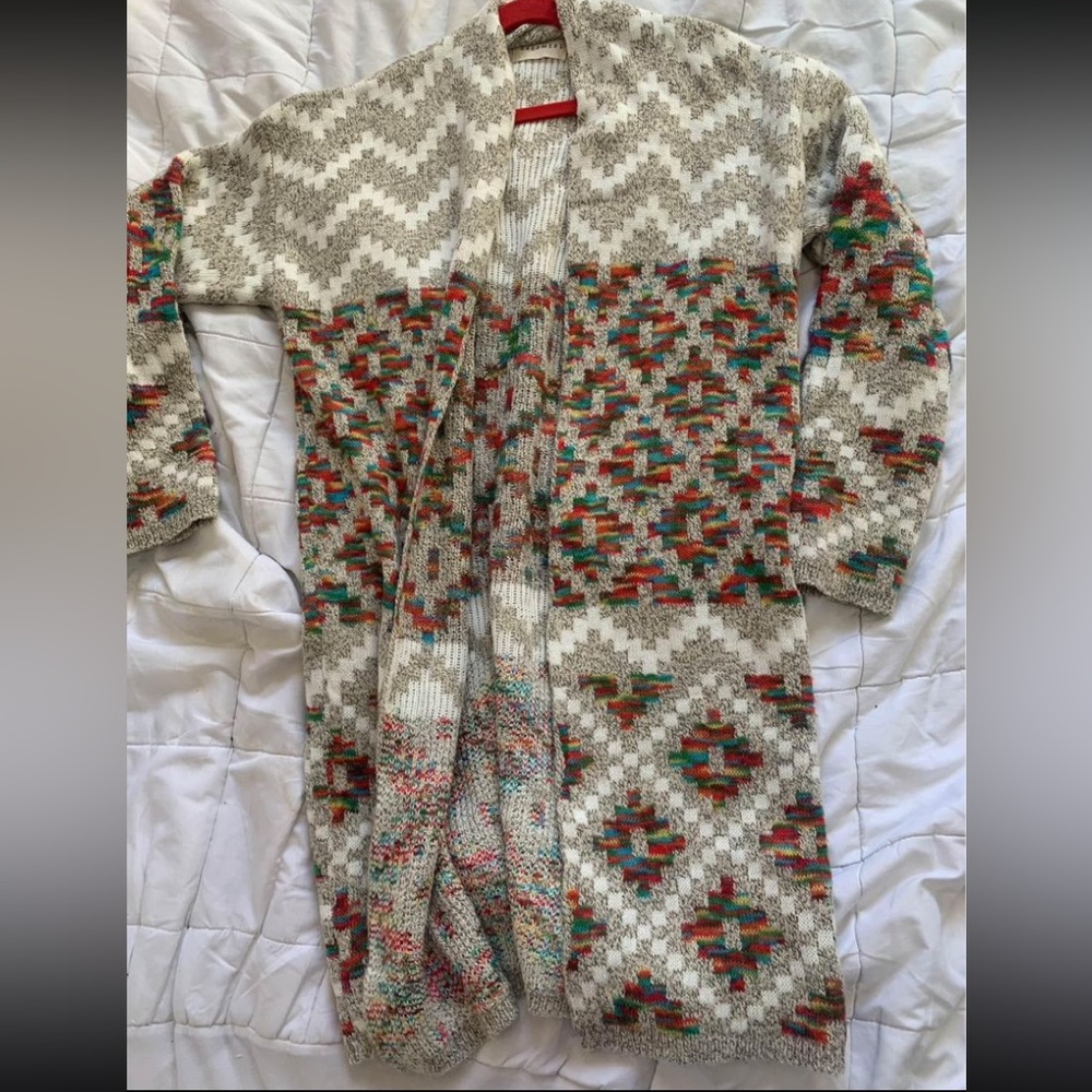 Cardigan dreams knit sweater rainbow beige long sleeve